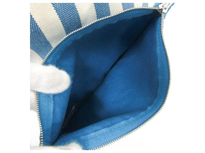Hermès Cannes MM Baumwoll-Canvas Tote Bag Weiß Blau - Ansicht 16