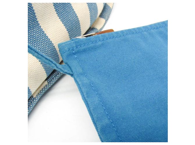 Hermès Cannes MM Baumwoll-Canvas Tote Bag Weiß Blau - Ansicht 18