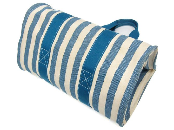 Hermès Cannes MM Baumwoll-Canvas Tote Bag Weiß Blau - Ansicht 2