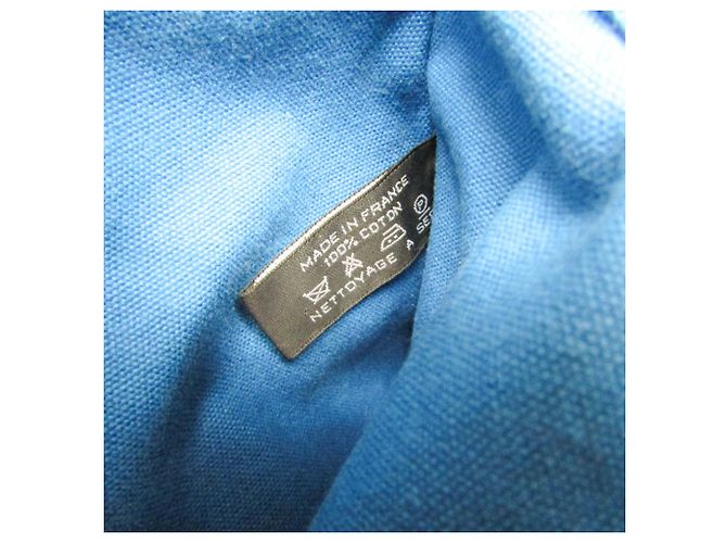 Hermès Cannes MM Baumwoll-Canvas Tote Bag Weiß Blau - Ansicht 20