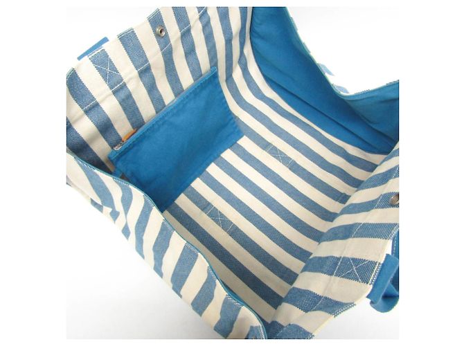 Hermès Cannes MM Baumwoll-Canvas Tote Bag Weiß Blau - Ansicht 3