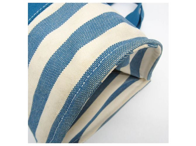 Hermès Cannes MM Baumwoll-Canvas Tote Bag Weiß Blau - Ansicht 5