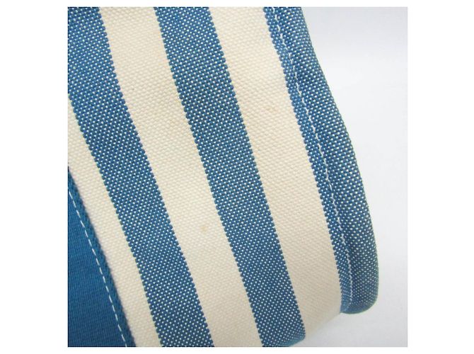 Hermès Cannes MM Baumwoll-Canvas Tote Bag Weiß Blau - Ansicht 8