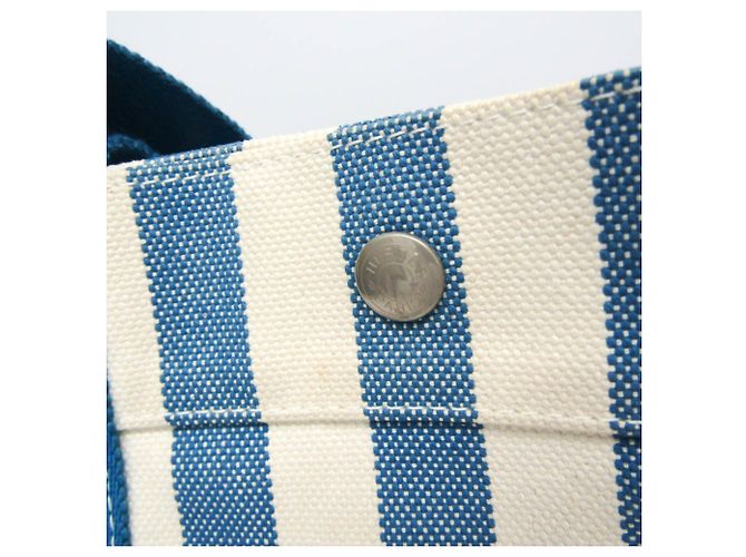 Hermès Cannes MM Baumwoll-Canvas Tote Bag Weiß Blau - Ansicht 9