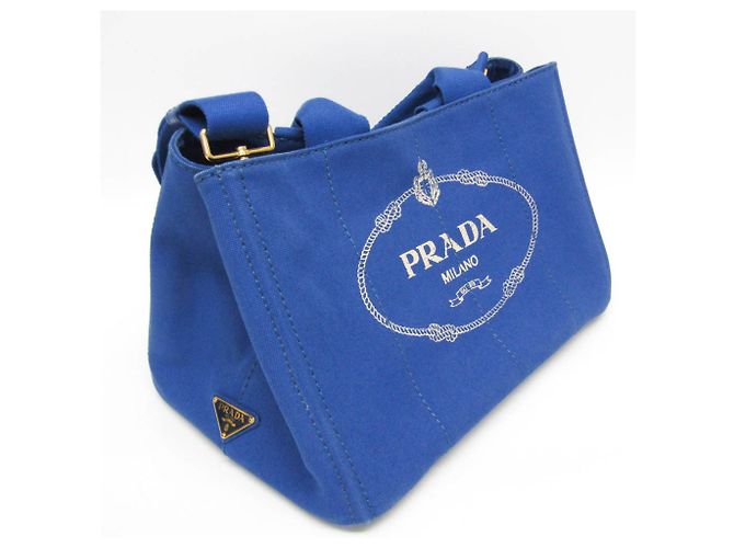 Prada Canapa Medium Size Canvas Shoulder/Tote Bag Blue - view 12
