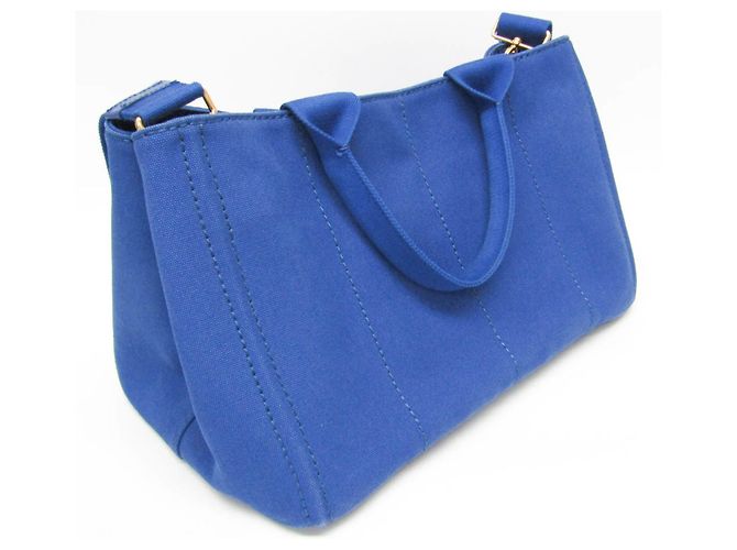 Prada Canapa Medium Size Canvas Shoulder/Tote Bag Blue - view 14