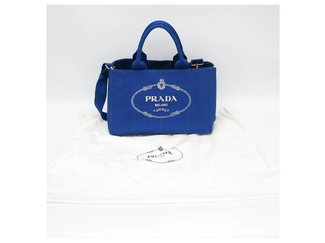 Prada Canapa Medium Size Canvas Shoulder/Tote Bag Blue - view 2
