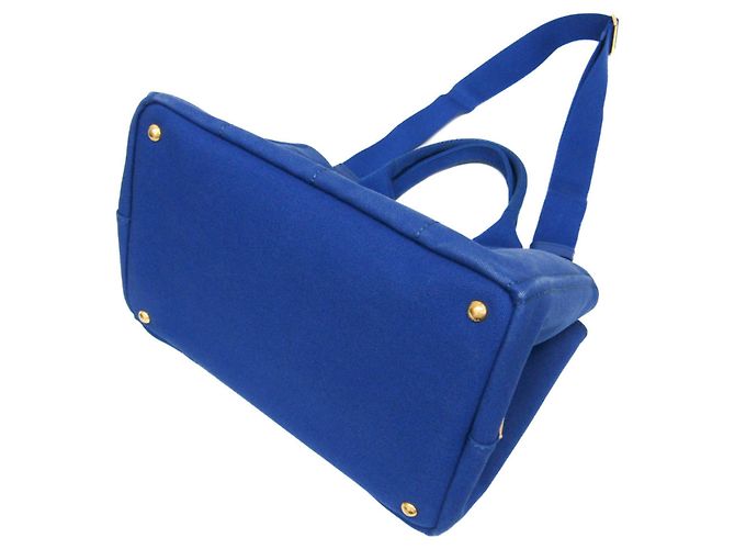 Prada Canapa Medium Size Canvas Shoulder/Tote Bag Blue - view 3
