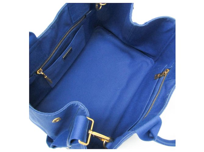 Prada Canapa Medium Size Canvas Shoulder/Tote Bag Blue - view 4
