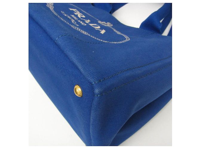 Prada Canapa Medium Size Canvas Shoulder/Tote Bag Blue - view 5