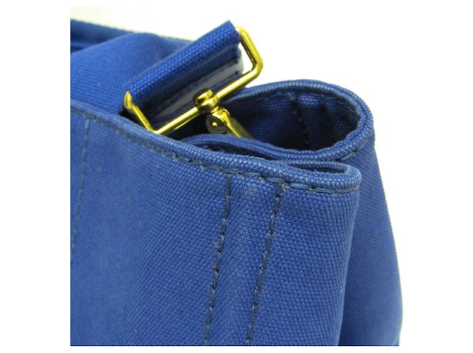 Prada Canapa Medium Size Canvas Shoulder/Tote Bag Blue - view 9
