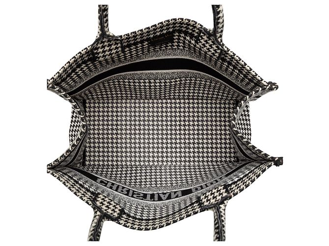 Book Tote Borsa Tote Dior Nera Media in Tela Houndstooth Ricamata Nero - vista 4