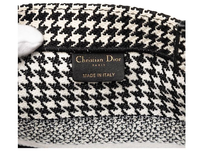 Book Tote Borsa Tote Dior Nera Media in Tela Houndstooth Ricamata Nero - vista 5