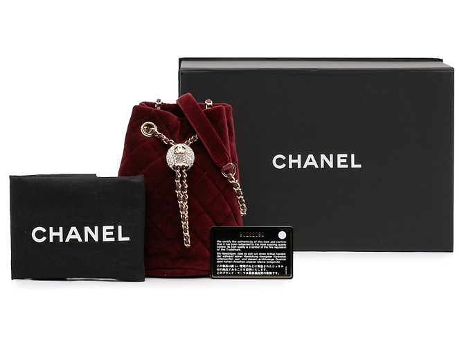 Chanel Rote Mini-Velours-Kristall-Perlen-Bucket-Bag Bordeaux - Ansicht 10