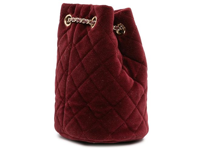 Chanel Rote Mini-Velours-Kristall-Perlen-Bucket-Bag Bordeaux - Ansicht 2
