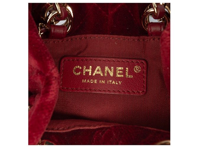 Chanel Rote Mini-Velours-Kristall-Perlen-Bucket-Bag Bordeaux - Ansicht 5