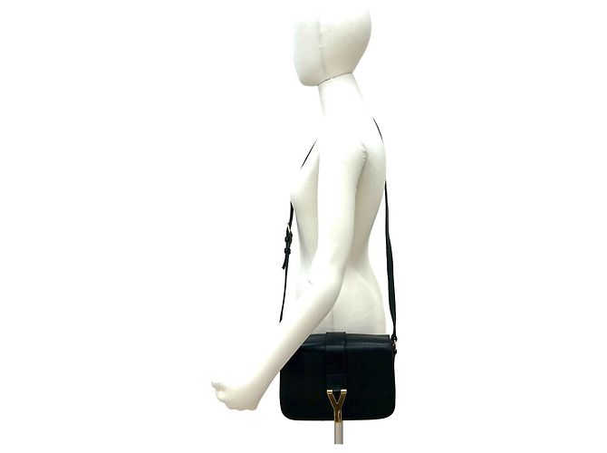 Pochette in pelle nera Yves Saint Laurent con tracolla Nero - vista 2