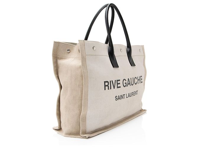 Saint Laurent Rive Gauche Große Tasche aus Canvas und Kalbsleder Braun Beige - Ansicht 2