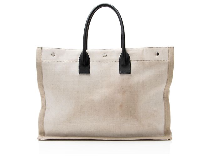 Saint Laurent Rive Gauche Große Tasche aus Canvas und Kalbsleder Braun Beige - Ansicht 3