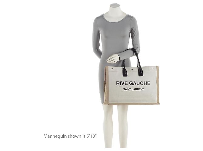 Saint Laurent Rive Gauche Große Tasche aus Canvas und Kalbsleder Braun Beige - Ansicht 5