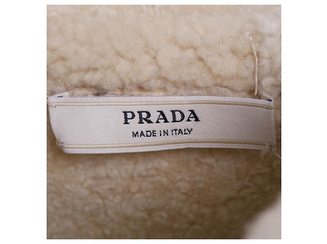 Abrigo largo de shearling para mujeres de Prada con capucha - '00s Castaño Beige - vista 5