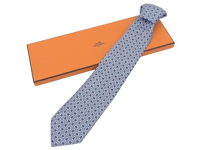 Cravatta in seta Chaine d'Ancre di Hermès Blu - vista 2
