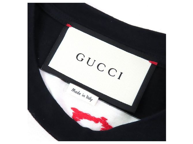 Gucci Mare Gothicum T-Shirt mit Blumenrandmuster Schwarz Weiß Grün Orange - Ansicht 6