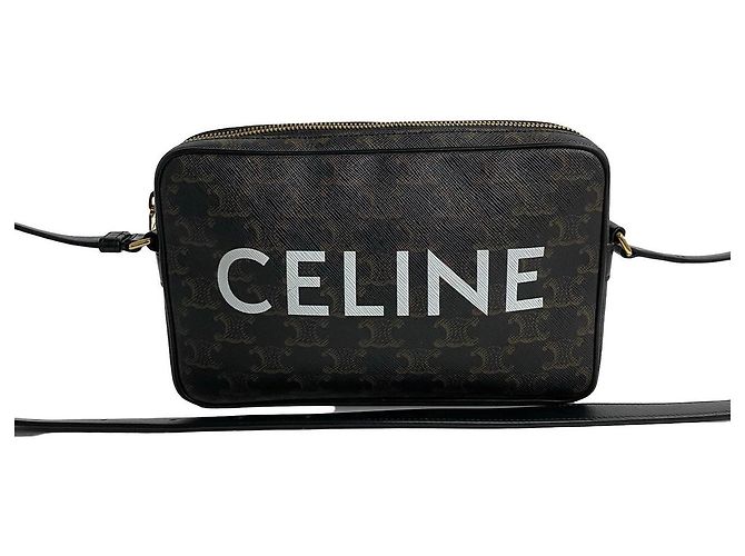Céline Borsa a tracolla in pelle Celine Triomphe Marrone Nero - vista 2