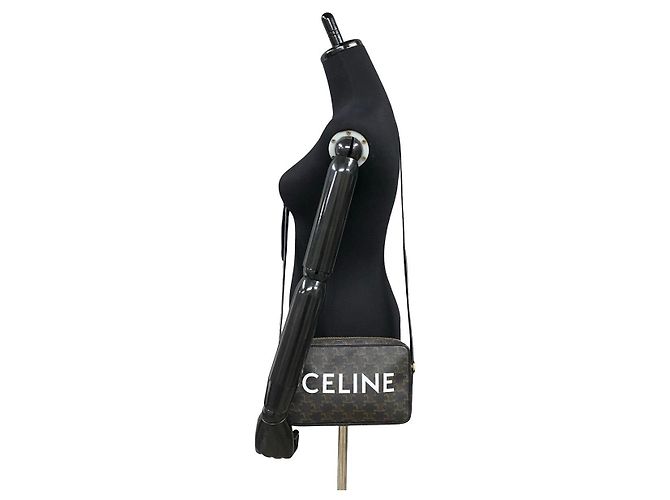 Céline Borsa a tracolla in pelle Celine Triomphe Marrone Nero - vista 3