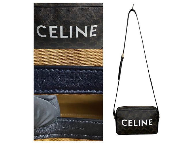 Céline Borsa a tracolla in pelle Celine Triomphe Marrone Nero - vista 4