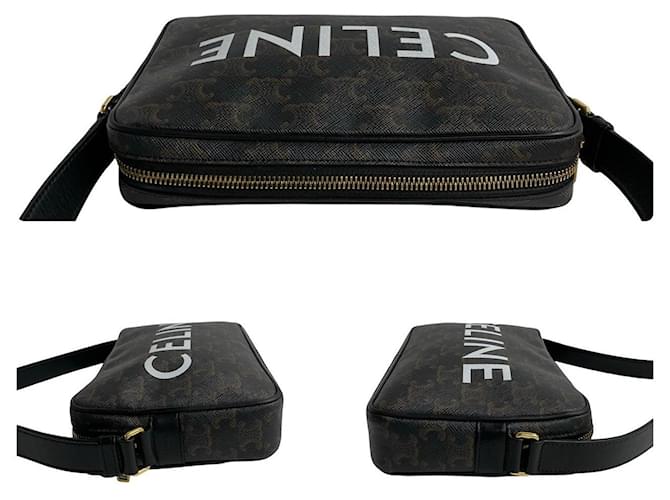 Céline Borsa a tracolla in pelle Celine Triomphe Marrone Nero - vista 6
