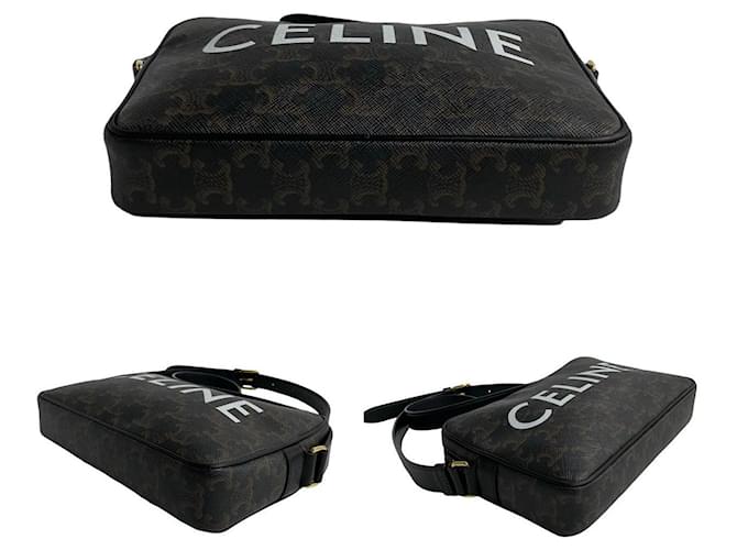 Céline Borsa a tracolla in pelle Celine Triomphe Marrone Nero - vista 7