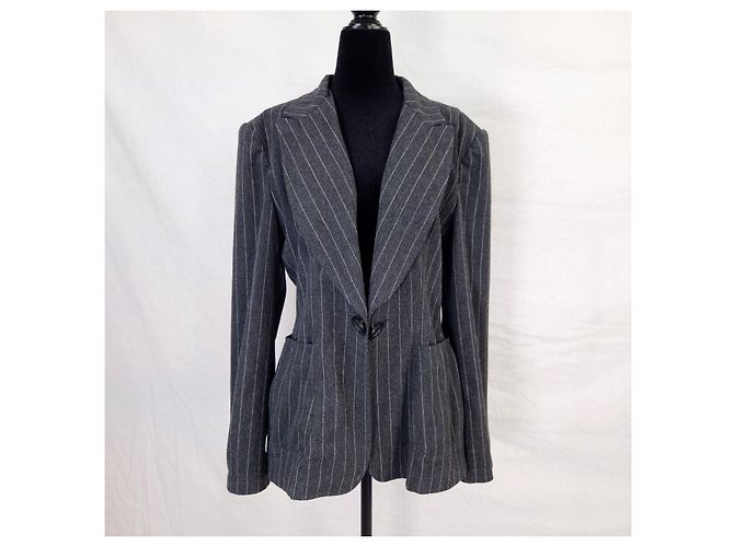 Moschino pinstriped wool jacket from the '90s Grey - view 4