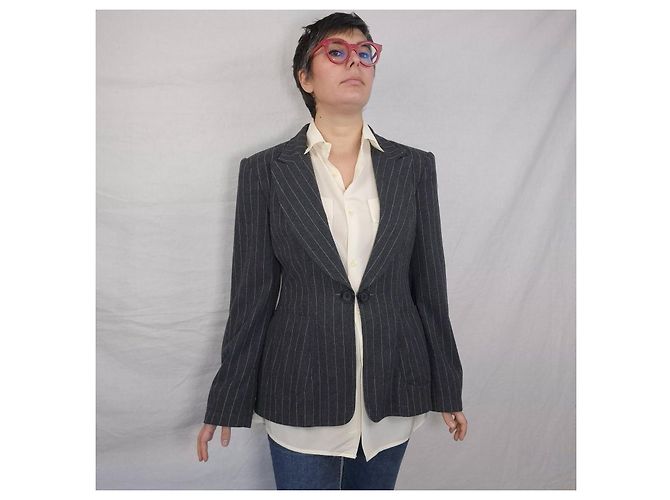 Moschino pinstriped wool jacket from the '90s Grey - view 7