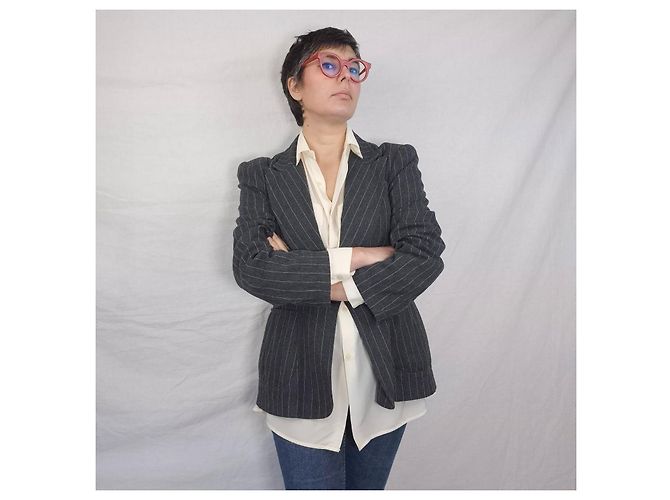 Moschino pinstriped wool jacket from the '90s Grey - view 8