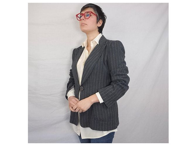 Moschino pinstriped wool jacket from the '90s Grey - view 9