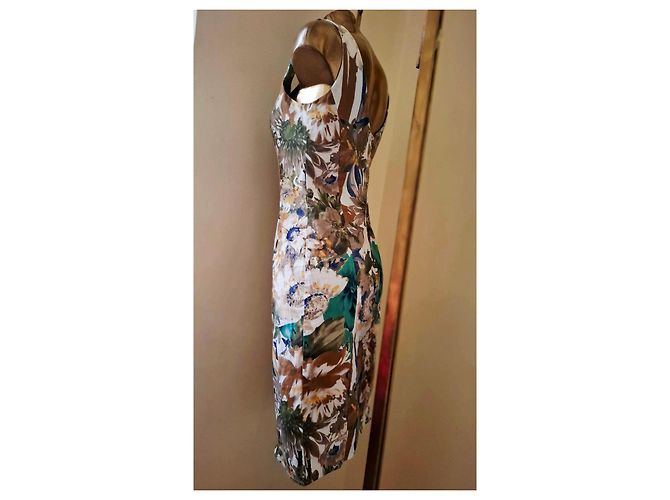Autre Marque Vestido de algodón con estampado floral y rayas Castaño Blanco Azul Multicolor Verde - vista 10