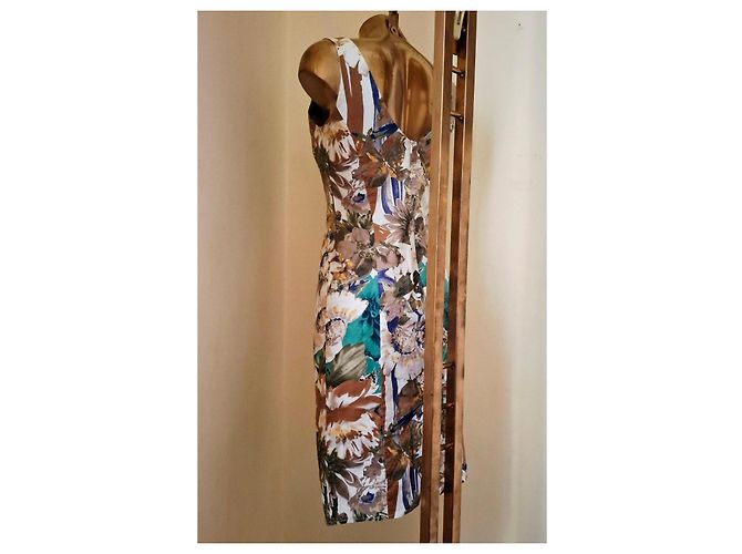 Autre Marque Vestido de algodón con estampado floral y rayas Castaño Blanco Azul Multicolor Verde - vista 11