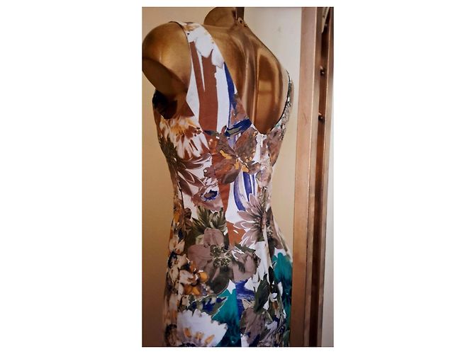 Autre Marque Vestido de algodón con estampado floral y rayas Castaño Blanco Azul Multicolor Verde - vista 12