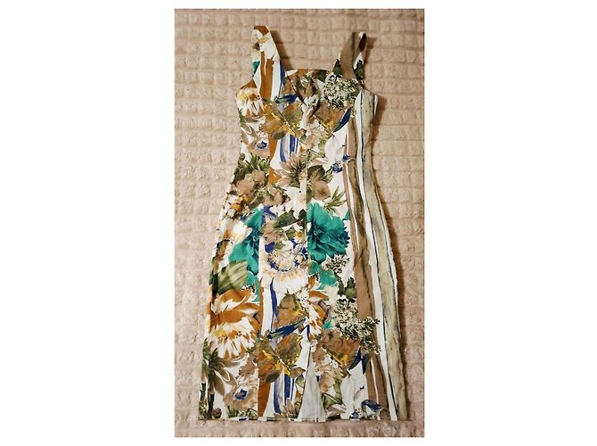 Autre Marque Vestido de algodón con estampado floral y rayas Castaño Blanco Azul Multicolor Verde - vista 2