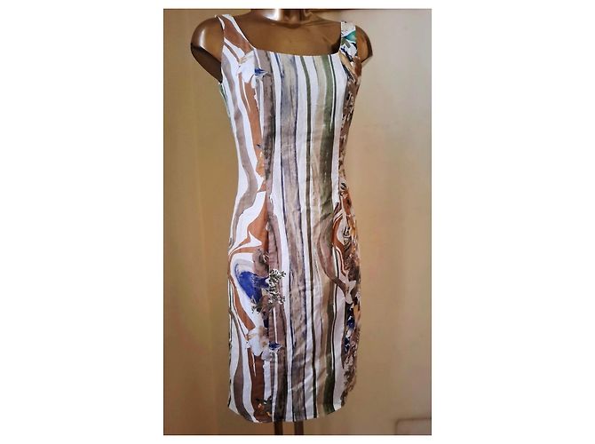 Autre Marque Vestido de algodón con estampado floral y rayas Castaño Blanco Azul Multicolor Verde - vista 7