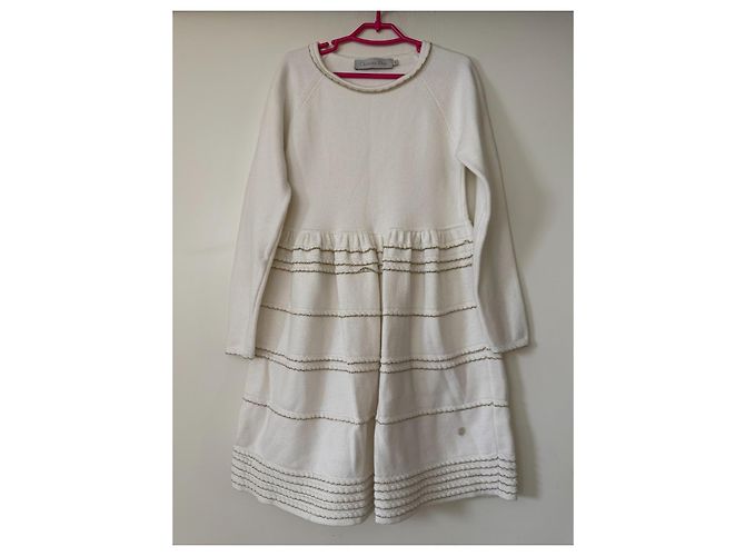 Christian Dior Kleid Weiß und Gold Viscose Größe 8J Golden - Ansicht 11