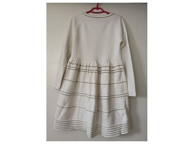 Christian Dior Kleid Weiß und Gold Viscose Größe 8J Golden - Ansicht 12
