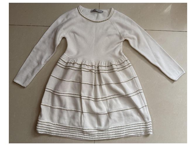 Christian Dior Kleid Weiß und Gold Viscose Größe 8J Golden - Ansicht 7