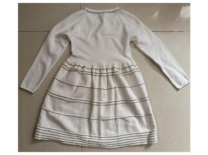 Christian Dior Kleid Weiß und Gold Viscose Größe 8J Golden - Ansicht 8