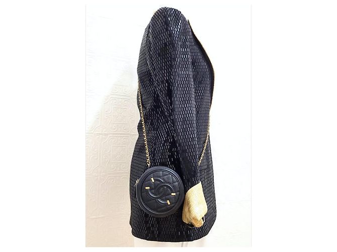 Wallet On Chain Chanel Clutch Rotondo in Filigrana con Catena Nero - vista 7