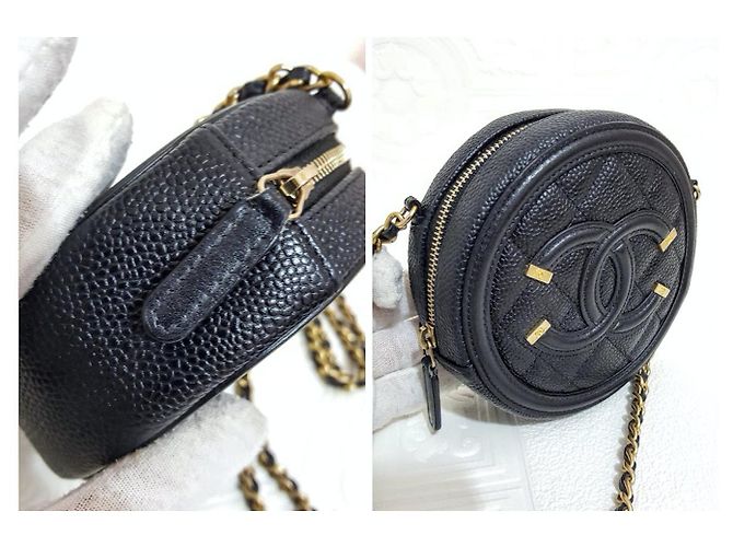 Wallet On Chain Chanel Clutch Rotondo in Filigrana con Catena Nero - vista 9