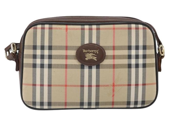 Borsa a Spalla Burberrys Nova Check in Tela Beige Oro Auth ka2309 D'oro - vista 2