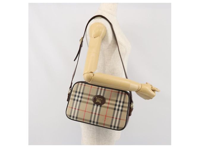 Borsa a Spalla Burberrys Nova Check in Tela Beige Oro Auth ka2309 D'oro - vista 20