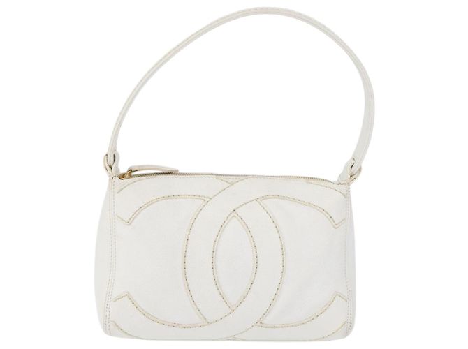 Borsa a Spalla CHANEL COCO Mark in Pelle Caviar Bianco Oro CC Auth 168141SAV D'oro - vista 2